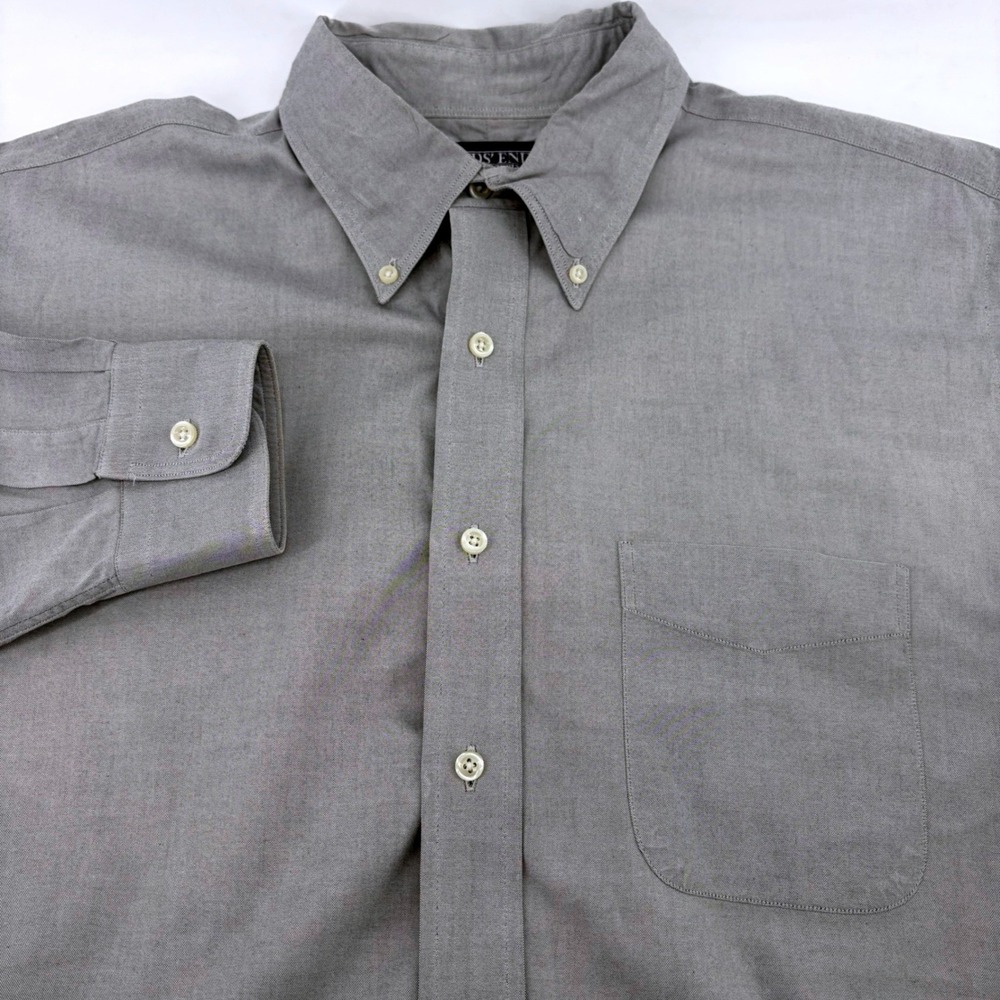 Lands End Mens Gray Oxford Button Down Shirt Trim Fit 16.5 33 Long Sleeve
